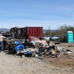 Trash from all the sites ready to be loaded into the big dumpster