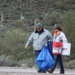 Walking the trash to the dumpsters, Buckets are such a useful tool, Our thanks to Ace Hardware, Apache Junction and Home Depot, Mesa for the donation of all the buckets!